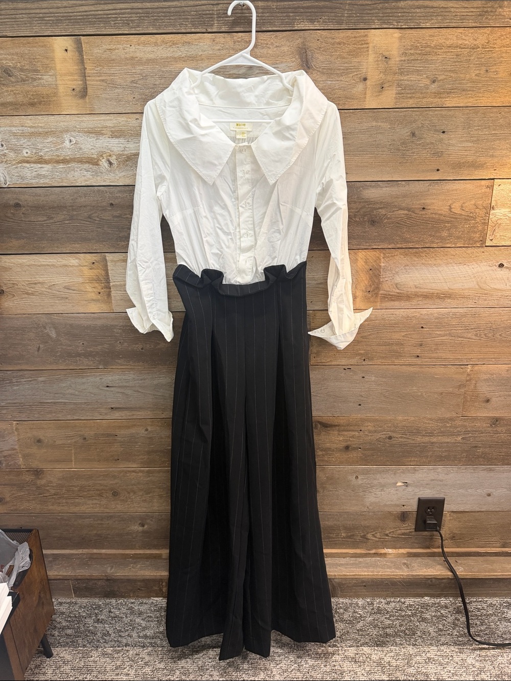 Anthropologie Black Pinstripe Maxi Skirt with High Waist Detail